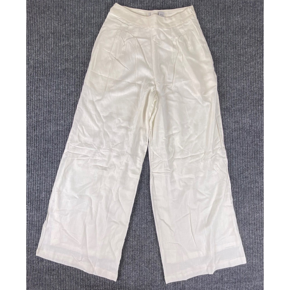 Petal and Pup Devlin Linen Wide Leg Pants Womens XS Ivory Cotton Pleated Chic